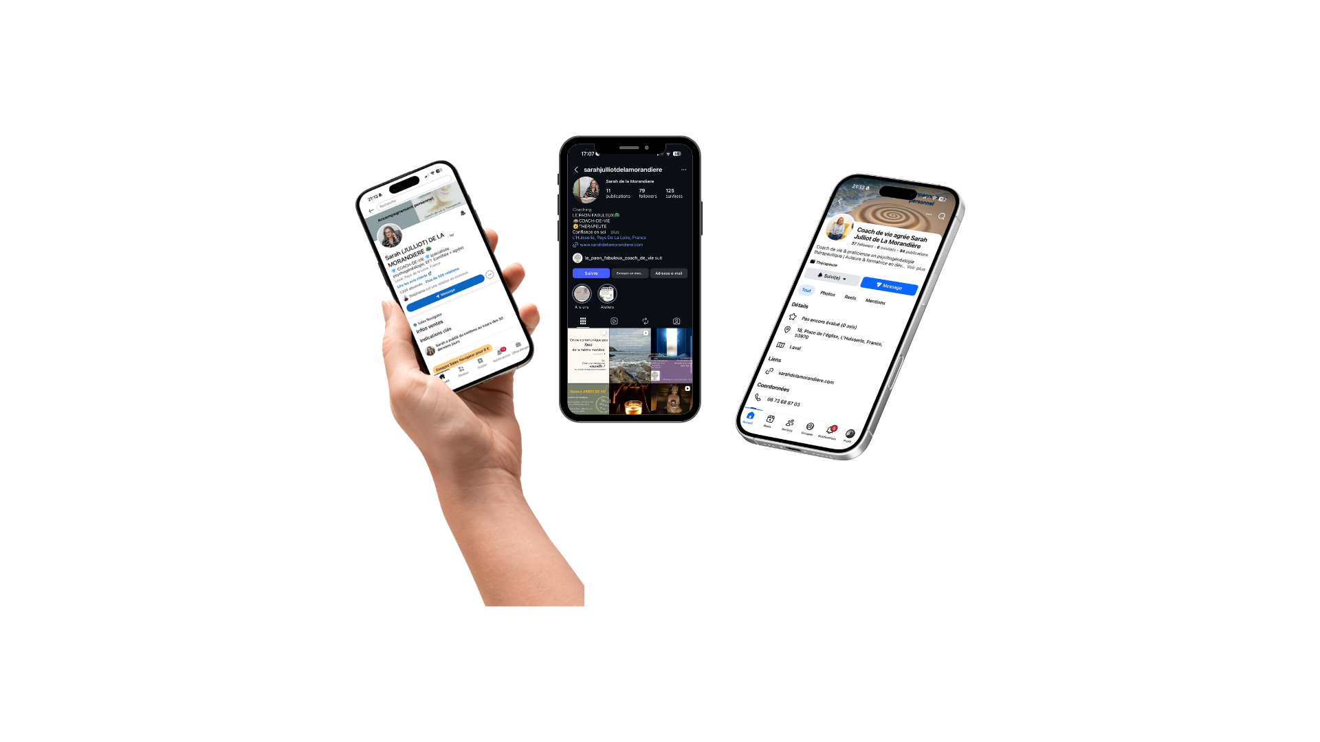 Profil Instagram de coach de vie présentant du contenu de développement personnel, bien-être et accompagnement en ligne